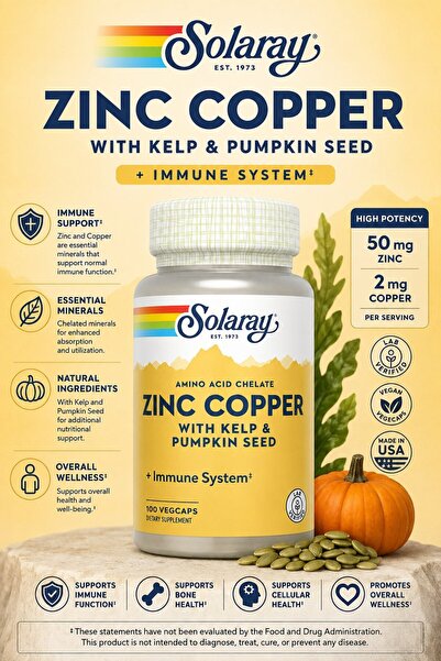 Solaray Zinc Copper Amino Acid Chelate Complex Kelp Pumpkin Seed Iodine İyot ...