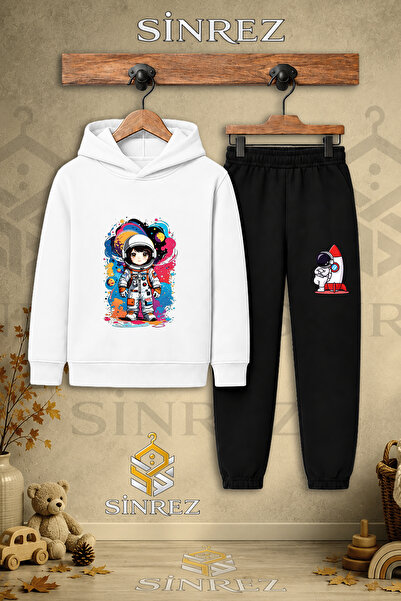 SİNREZ Children's Unisex Single Astronaut Girl Colorful Canvas Printed Hooded...