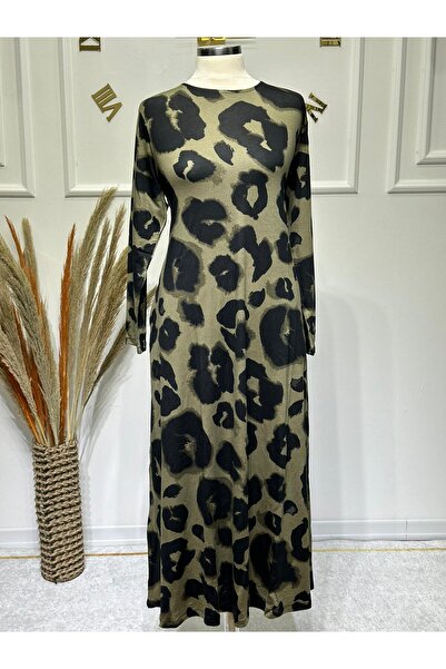 ModaMinar Women's Plus Size Leopard Pattern Combed Cotton Dress