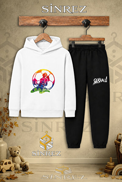 SİNREZ Children's Unisex Single Color Ball Football Player Printed Hooded Tra...