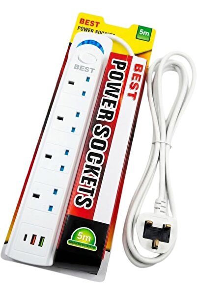 Generic Extension Cord 3 Meter Long Cable, White 1700W Power Strip with 4 AC ...