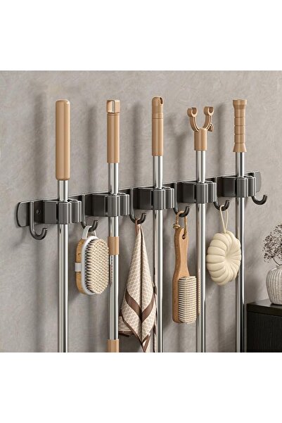 Generic Stainless Steel Mop and Broom Holder - 5 Slots & 6 Hooks Wall Mounted...
