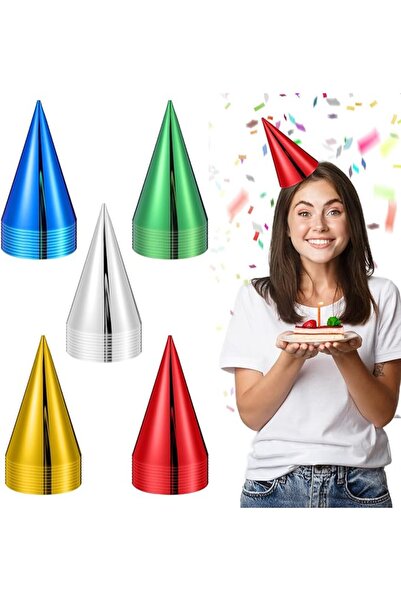 TERRIFI 50 Pcs Mini Metallic Cone Party Hats Bulk, Small Festive Paper Hats A...