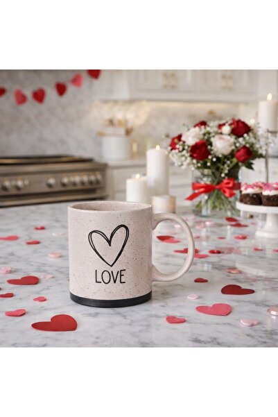 Ornament24 Cana cadou din ceramica, Love si inima, roz, 360 ml