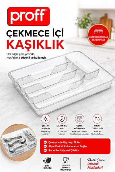 Proff Çekmece İçi Kaşıklık Seti Şeffaf Çatal Kaşık Bıçak Düzenleyici Organize...
