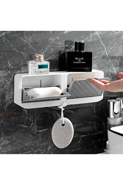 HQstrap Soap Dish Holder, 2-in-1 Wall Mounted Soap Rack with Hooks & Self-Dra...