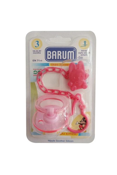 bebegen Barum Kiraz Uçlu Askılı Pembe Emzik 18-24 Ay