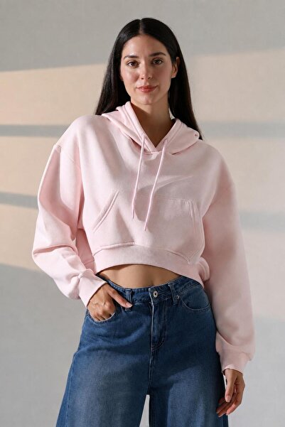 MODiSCHO Women's 3-Yarn Compact Combed Cotton Shardooned Loose Front Skirt Oval Hooded Sweatshirt with Kangaroo Pocket
