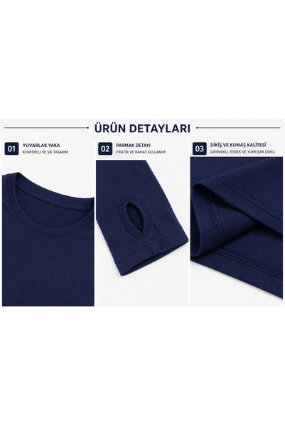 Yalçınoğlu Kids Women's Finger Detail Long Sleeve Body 100% Viscose Fabric Flexible Comfortable Fit Daily Stylish Basic Clothing Top