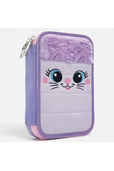 Generic Brand Penar scolar dublu echipat pentru fete, 31 piese, mov pufos cu ...