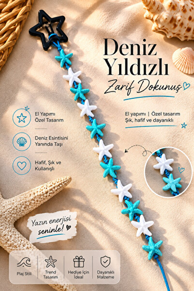 TUTU DESİGN Kadın Mavi Beyaz Deniz Yıldızı Figürlü Yıldız Klipsli Saç Takısı ...
