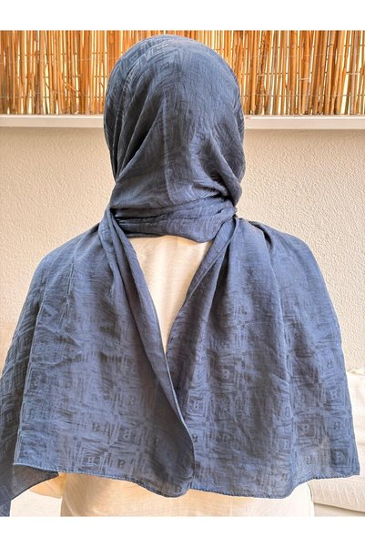 Firuze scarf شال جاكار بنمط أزرق داكن