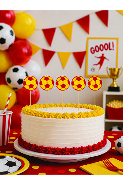 Magique Party Sarı/Kırmızı Futbol Topu Figür Pasta Kürdanı - 5 Adet