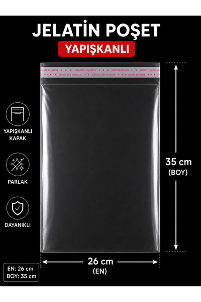 ADAPAK 100 adet 26x35 bantlı Yapışkanlı Şeffaf jelatin Poşet