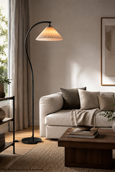 Modelight Lugano Modern İskandinav Deveboyunlu Köşe Lambaderi -Siyah Metal Ay...