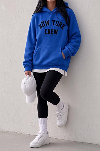 Oksit سويت شيرت بجيب الكنغر مطبوع عليه "New York Crew" للجنسين من Sw Unisex