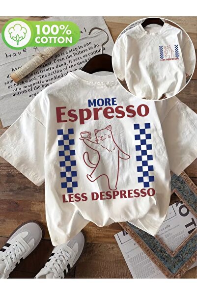 AEMİ Unisex More Espresso Printed Oversize Crew Neck T-Shirt