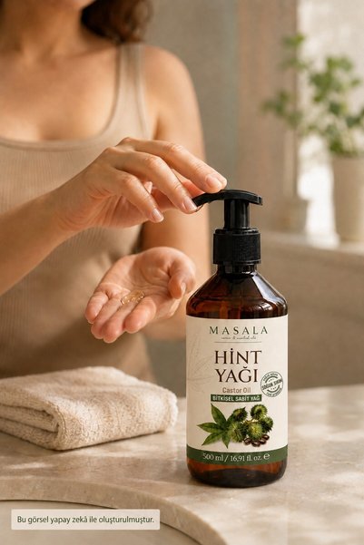 Masala Soğuk Sıkım Hint Yağı 500 ml – %100 Saf Castor Oil, Kilitli Kapak ve Pompa Hediyeli