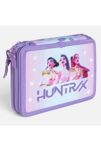 K-POP Τριπλής θέσης σχολική κασετίνα, 26 τεμάχια, λιλά με σχέδια