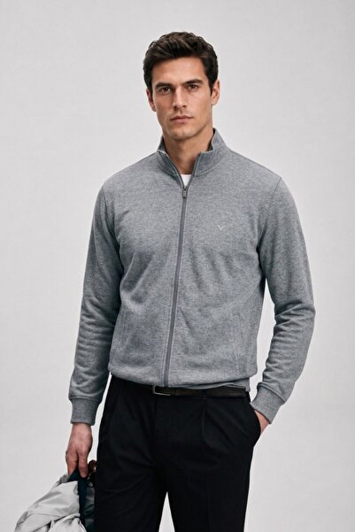 Maccali Men's Regular Fit Gray Winter Cardigan with Zipper Pockets