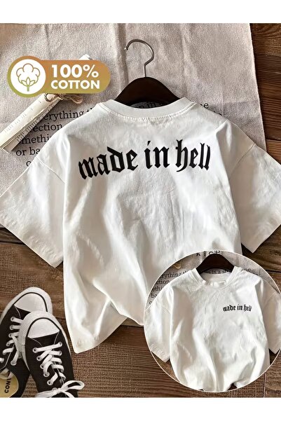 AEMİ Unisex Made in Hell Printed Oversize Crew Neck T-Shirt