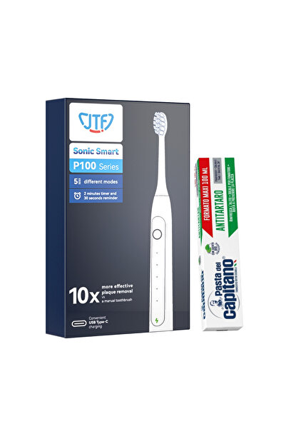 JTF Periuță de dinți electrică Sonic P100 ALBĂ + Pastă de dinți anti-tartar D...
