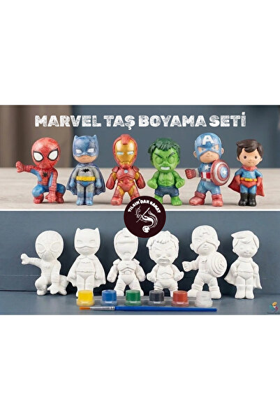 Genel Markalar Marvel Süper Kahramanlar Taş Boyama Seti 6 OBJE + 6 RENK + 1 F...
