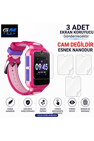 MT42X Akıllı Çocuk Saati Uyumlu 3 ADET NANO Ekran Koruyucu Kırılmaz Darbe Emici Parlak
