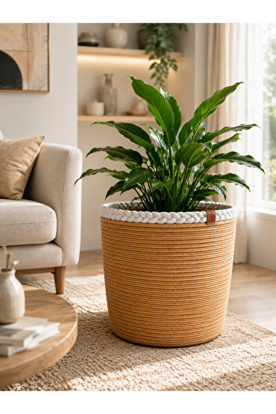 NERGİS HOME DESİGN Jüt,Hasır,Saksılık,Çok Amaçlı Sepet 30x30