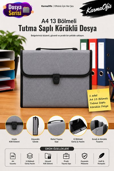KarmaOfis A4 13-Compartment Bellows File Folder with Handle |   Lockable, Lar...
