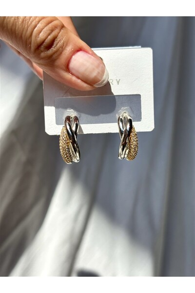 Gözde Tasarım Butik Women's Silver and Gold Color Small Hoop Steel Earrings