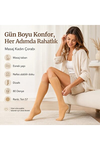 Kadın 6’lı Anne Masaj Tabanlı Dizaltı Çorap 80 Denye Esnek Rahat Günlük Kullanım
