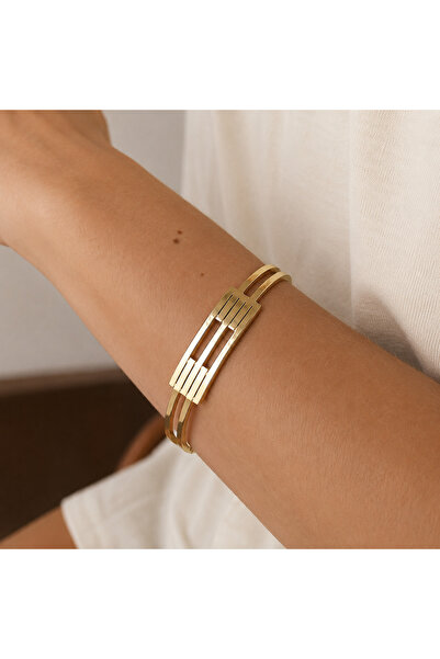 nerora 316L Stainless Steel Plain Thin Elegant Ribbed Cuff Bracelet (Guarante...