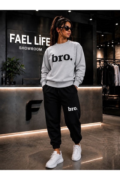 FAEL LİFE New Season Unisex Sweatshirt and Trackpants Bro Printed Set