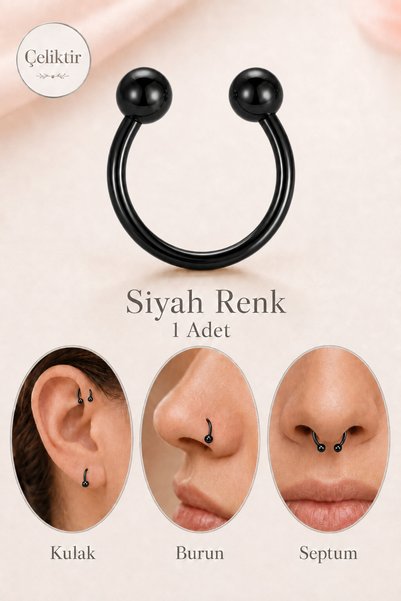 moonzy - minimalist & cozy 316L Çelik Çift Toplu At Nalı Piercing Septum Smil...