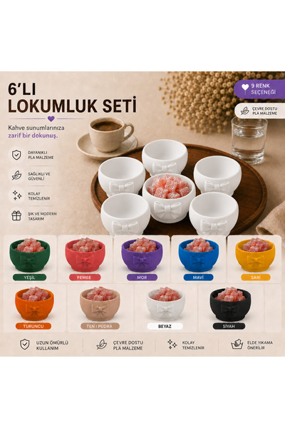 Triforge3D 6’lı Fiyonk Tasarımlı Lokumluk Seti | Kahve Yanı Lokum Kasesi, Şek...