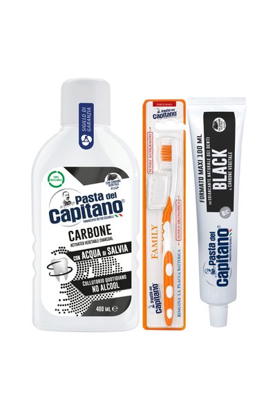 Pasta Del Capitano Pastă de dinți cu cărbune activ 100ml + apă de gură cu căr...