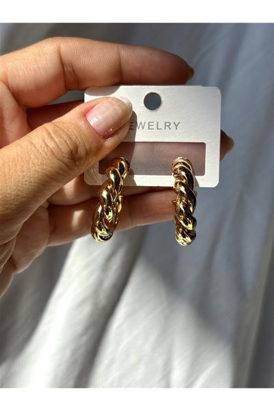Gözde Tasarım Butik Women's Gold Color Twisted Steel Hoop Earrings