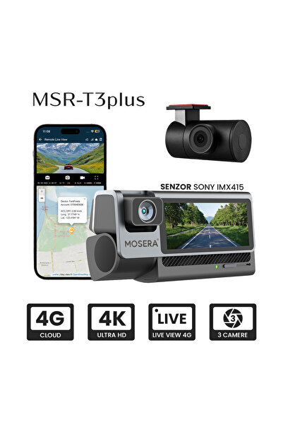 AutoDrop Cameră auto DVR MOSERA T3 PLUS 4G Cloud 3 canale, 4K Sony IMX415 + c...