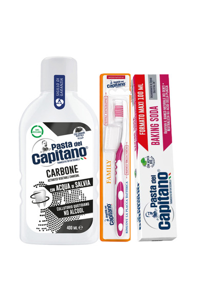 Pasta Del Capitano Pastă de dinți cu bicarbonat 100ml + apă de gură cu cărbun...