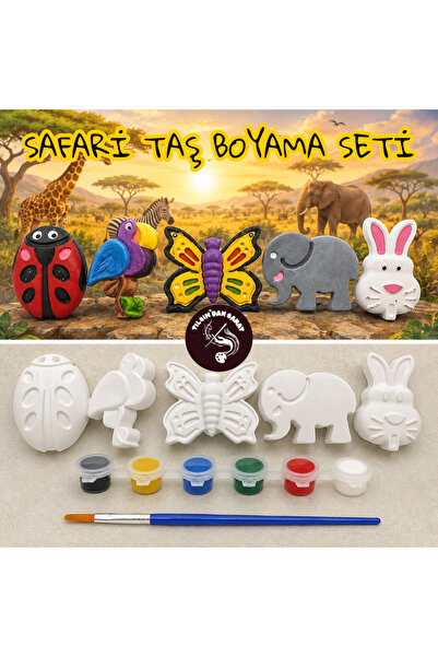 Genel Markalar Safari Taş Boyama Seti (6 Obje + 6 Renk Bıoya + 1 Fırça)