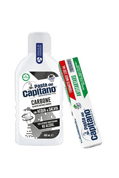 Pasta Del Capitano Pastă de dinți antitartar 100ml + apă de gură cu cărbune a...