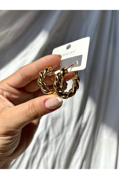 Gözde Tasarım Butik Women's Gold Color Twisted Steel Hoop Earrings