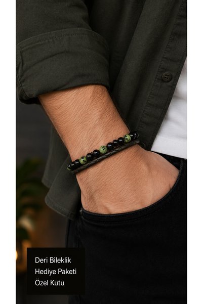 HER ŞEY NOTA www.herseynota.com Brelano Forest Black Leather Men's Bracelet -...