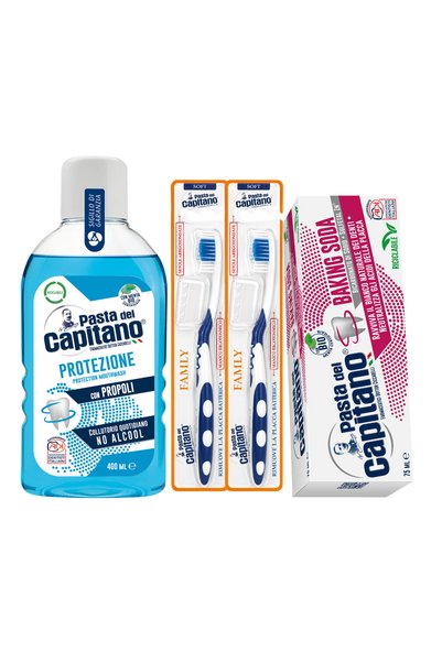 Pasta Del Capitano Pastă de dinți cu bicarbonat + apă de gură + 2 periuțe de ...