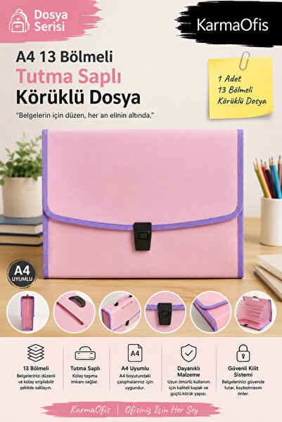 KarmaOfis A4 13-Compartment Bellows File with Handle |   Document Organizer w...