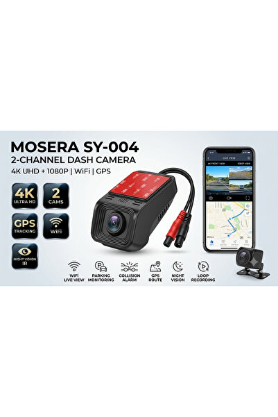 AutoDrop Cameră auto DVR MOSERA SY-004 cu 2 canale, 4K față, 1080P spate, Ecr...