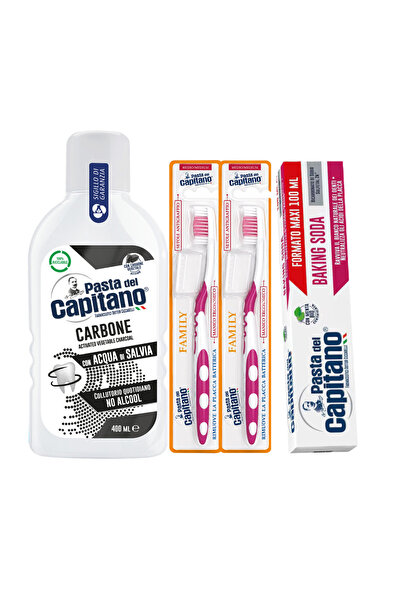 Pasta Del Capitano Pastă de dinți cu bicarbonat 100ml + Apă de gură cu cărbun...