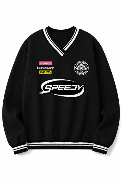 FUWEAR Hanorac supradimensionat pentru femei, cu decolteu în V, cu imprimeu S...