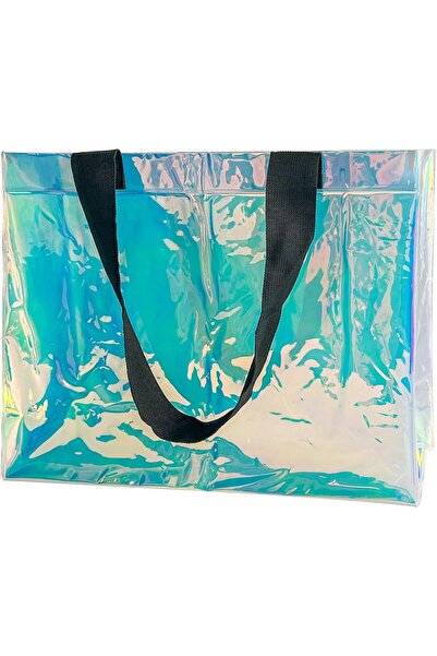 OtherMax Geantă de Plajă Holografică Impermeabilă Ușoară Argintie 45x35x15 cm